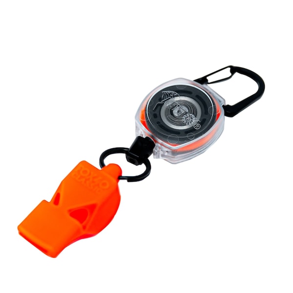 Whistle-Safe Open-Carry, Clear Body, 24 in. Orange Cord, Carabiner, Split Ring with Fox 40 Whistle